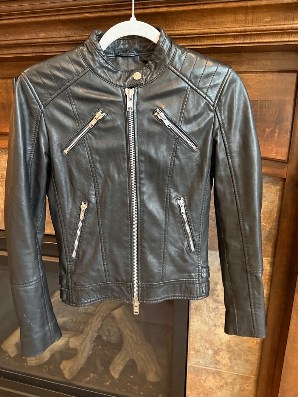 Nasch Leder Black Lambskin Leather Moto Jacket Women’s Biker Quilted Zip XXS XS